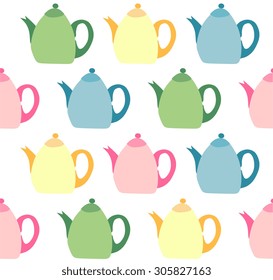 Seamless pattern with colorful teapots on white background