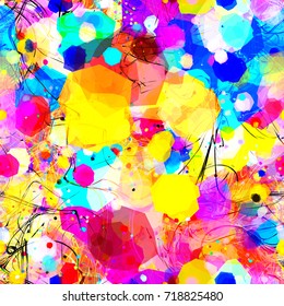 Seamless pattern. Colorful texture from curved lines and spots. Abstract vector background for web page, banners, fabric, home decor, wrapping 