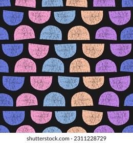 Seamless pattern with colorful textured shapes and black background