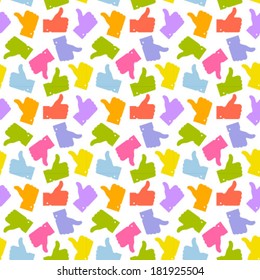 Seamless Pattern. Colorful Thumb Up Icon. Vector Illustration 