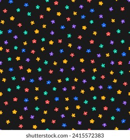Seamless pattern with colorful tiny flowers and black background