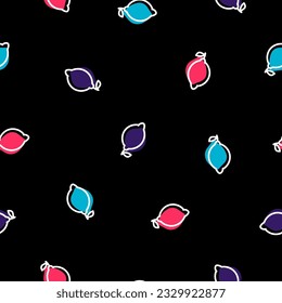 Seamless pattern with colorful tiny lemons and black background
