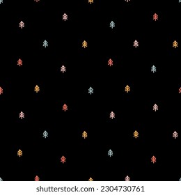 Seamless pattern with colorful tiny trees and black background
