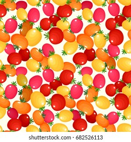 Seamless pattern with colorful tomatoes. Bright fresh vegetables for repeatable food background. Vector illustration.