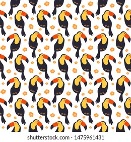 Seamless pattern with colorful toucans. Vector illustration.