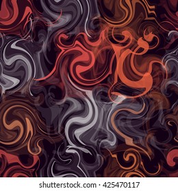 Seamless pattern with colorful transparent grunge  swirled chaotic stripes on dark background
