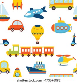 Seamless pattern with colorful transport. Cute background. Vector illustration