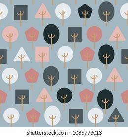 A seamless pattern with colorful tree on blue background, pastel color style, flat design.