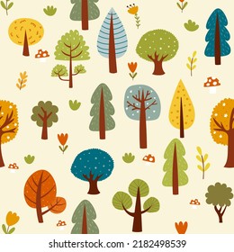 Seamless pattern with colorful trees