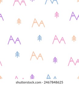 Seamless pattern with colorful trees and mountains