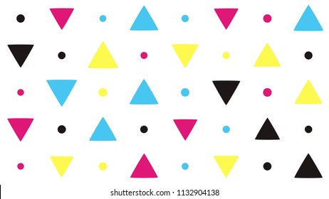Seamless pattern with colorful triangles on a white background. Vector repeating texture.