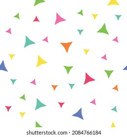 Seamless pattern with colorful triangles on white background. Vector repeating texture.