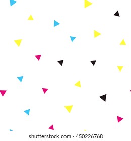Seamless pattern with colorful triangles on a white background. Vector repeating texture.