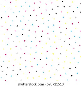 Seamless pattern with colorful triangles on a white background