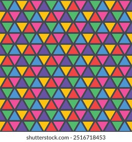 seamless pattern of colorful triangular geometric shapes, simple and neat coloring with a dark background