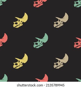 Seamless pattern of colorful triceratops skull with retro style