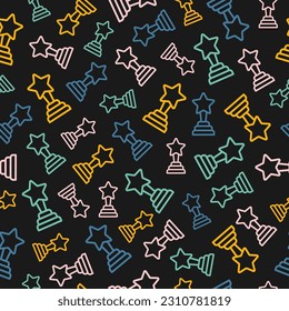Seamless pattern with colorful trophy and black background