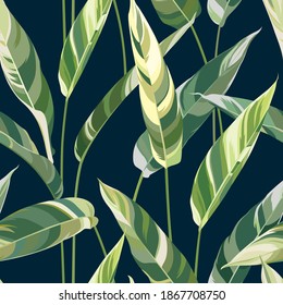 Seamless pattern of colorful tropical leaf background. Vector set of exotic tropical garden for holiday invitations, greeting card and fashion design.