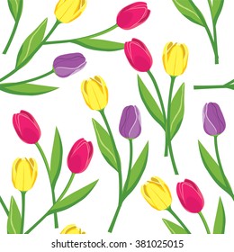 Seamless pattern with colorful tulips. Vector illustration