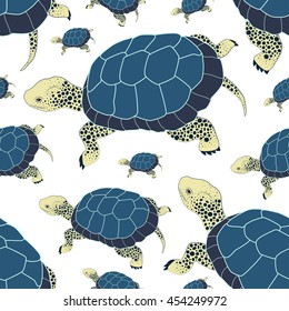 Seamless pattern with colorful turtle.Colorful vector nautical print.Textile texture