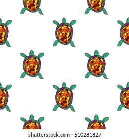Seamless pattern with colorful turtles, background for postcards, textiles, wallpaper
