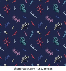Seamless pattern with colorful twigs. Magical forest. Great for Halloween and more.