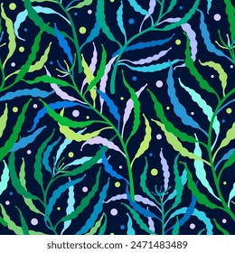 Seamless pattern of colorful twigs on a dark blue background