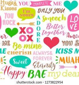 Seamless pattern of colorful typography design for valentine’s day