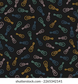 Seamless pattern with colorful ukulele and black background