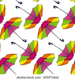 Seamless pattern from the colorful umbrella on a white background. Hand drawing. Vector illustration.