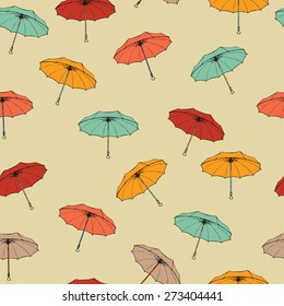 Seamless pattern of colorful umbrellas. Easy editable vector illustration