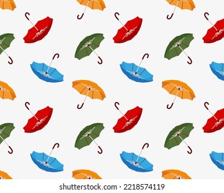 
Seamless pattern with colorful umbrellas. Flat vector illustration.