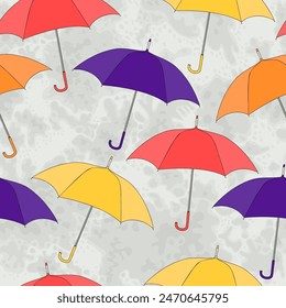 Seamless pattern with colorful umbrellas - hand drawn vector illustration.