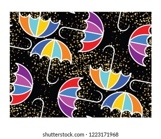 seamless pattern with colorful umbrellas on black background vector illustration