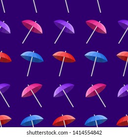 Seamless pattern with colorful umbrellas on blue background