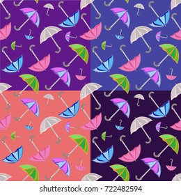 Seamless pattern with colorful umbrellas on colorful background