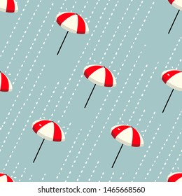Seamless pattern of colorful umbrellas and rain drops design fashion, fabric,wrapping paper, surface . Rainy season repeatable motif on light blue background color