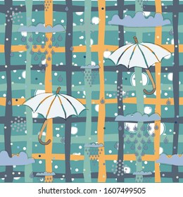 Seamless Pattern with Colorful Umbrellas. Scandinavian Style. Vector Illustration