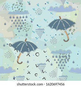 Seamless Pattern with Colorful Umbrellas. Scandinavian Style. Vector Illustration