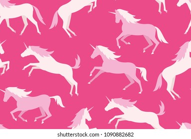 Seamless pattern with Colorful unicorns . flat style. isolated on pink background