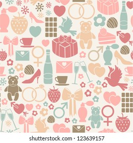 seamless pattern with colorful valentines day icons