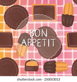 Seamless pattern colorful various candy, sweets and cakes.
