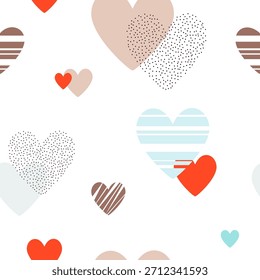 seamless pattern with colorful various hearts