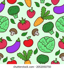 Seamless pattern of colorful vegetable doodle vector suitable for background or decoration