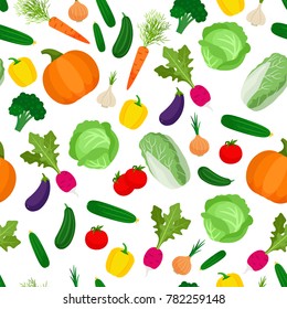 Seamless pattern with colorful vegetables, fall background, vector illustration