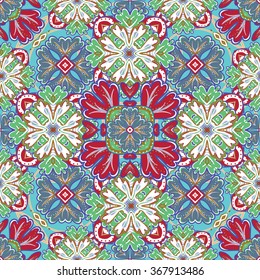Seamless pattern from colorful vinous blue Moroccan tiles, ornaments. Can be used for wallpaper, pattern fills, web page background,surface textures