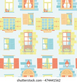 seamless pattern with colorful vintage windows 