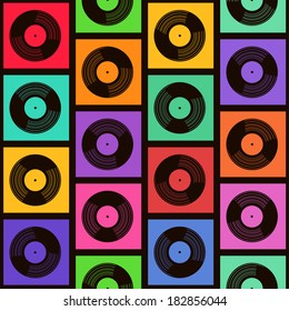 Seamless pattern of colorful vinyl records