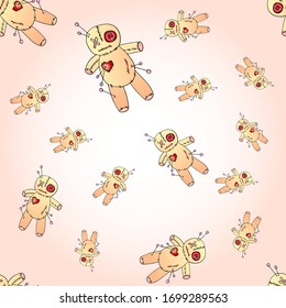 Seamless pattern with colorful voodoo dolls vector illustration. Suitable for design, brand logo, badge, t-shirts, printed cups, cards.