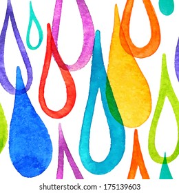 Seamless pattern with colorful watercolor rain drops. Hand painted texture. Vector illustration